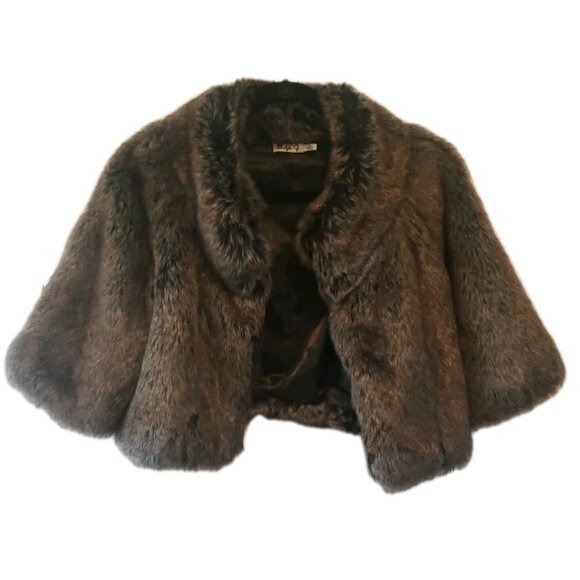 Eliza J Faux Fur Bolero Jacket Gray Cropped Mob Wife Sz S Glam - Picture 1 of 8